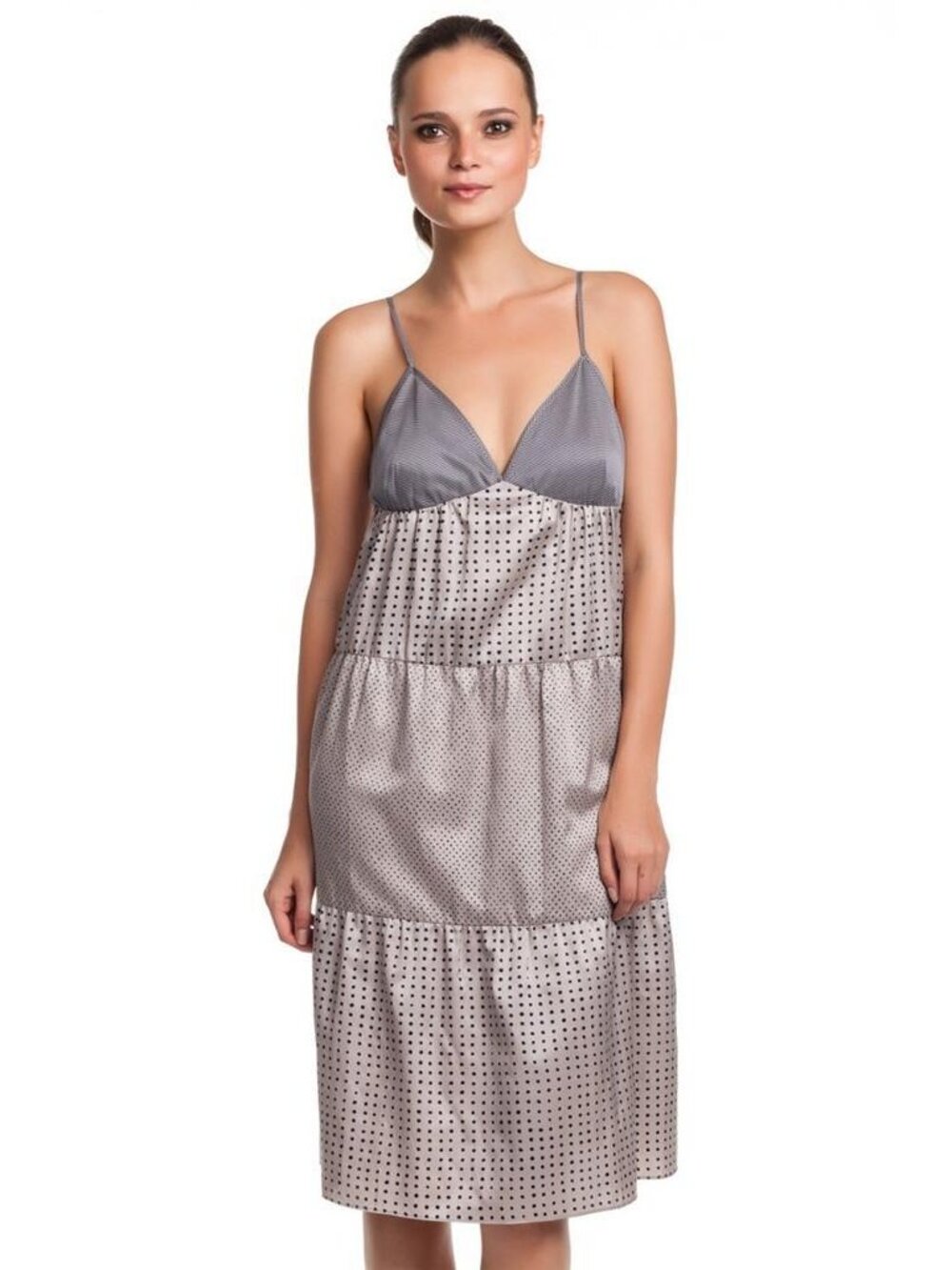 AIKO Zuzanna Tiered Midi Sundress Gray Inky Dot Print NWT